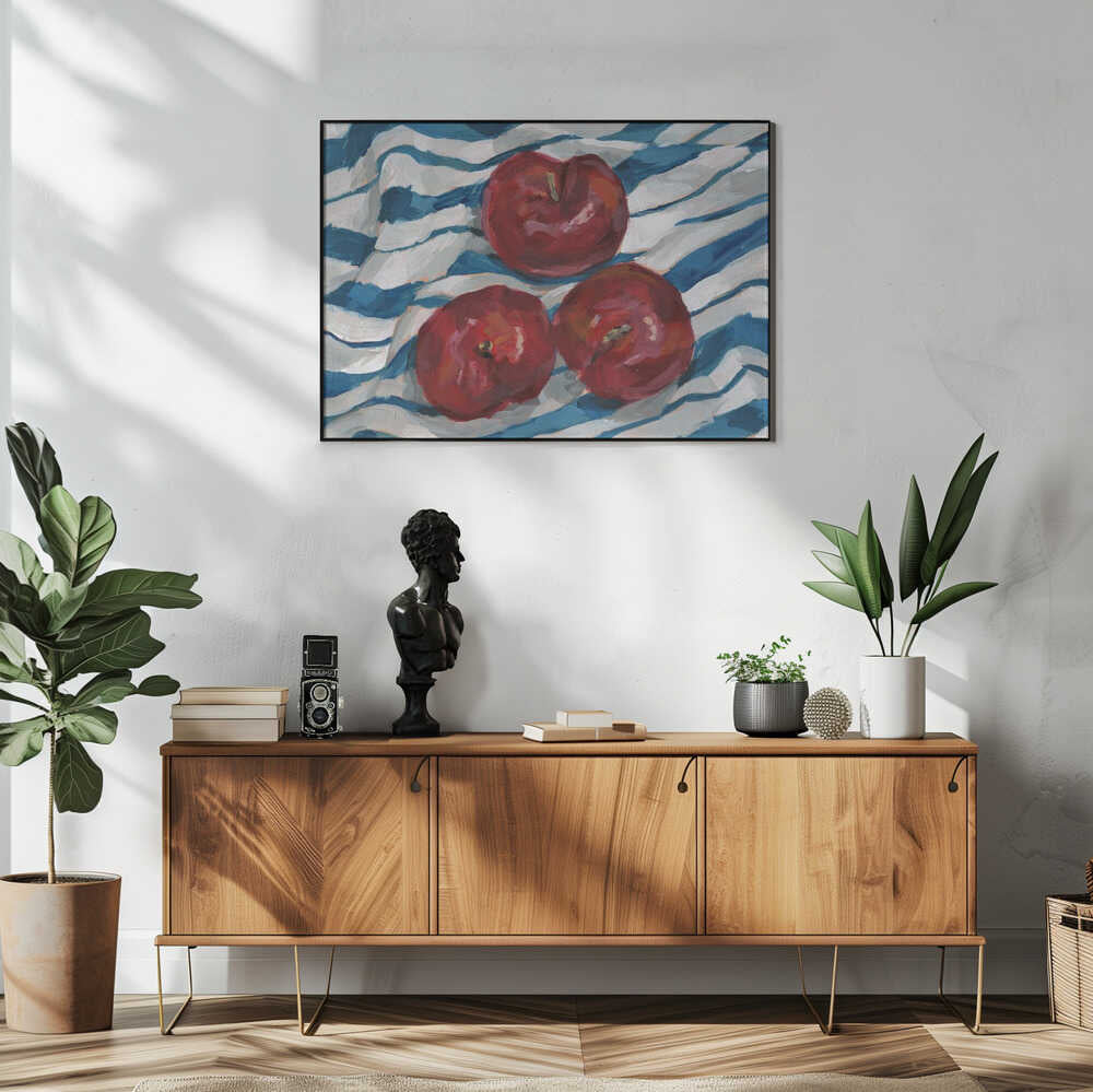Fresh Apples on Stripes Art Print UK — Abstract Vibrant Wall Art — Kitchen — Wall It All Prints