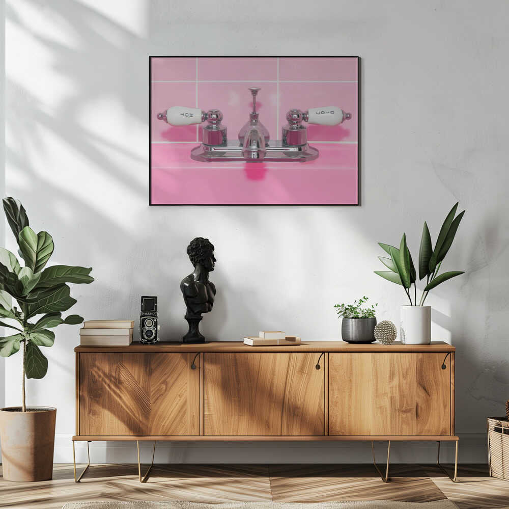 Retro Pink Sink Faucet Art Print UK — Vintage Vibrant Wall Art — Bathroom — Wall It All Prints