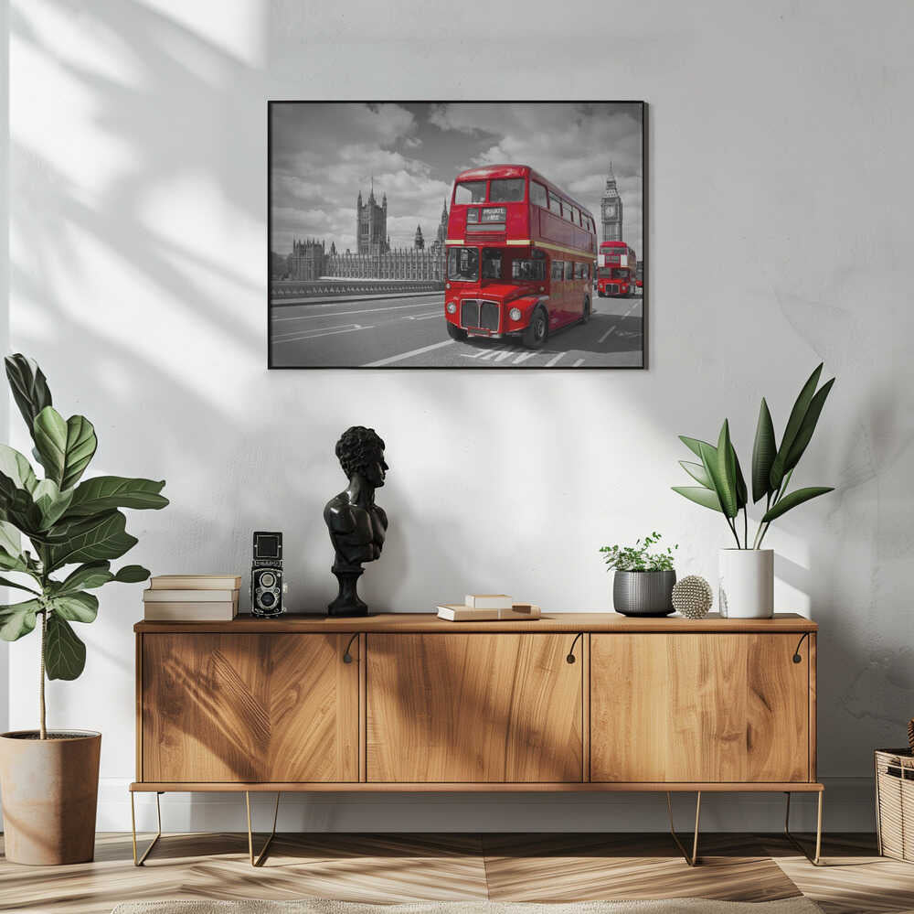 Classic London Red Buses Art Print UK — City Dark Wall Art — Living Room — Wall It All Prints