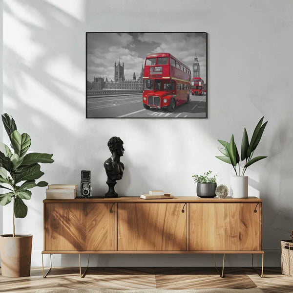 Classic London Red Buses Art Print UK — City Dark Wall Art — Living Room — Wall It All Prints