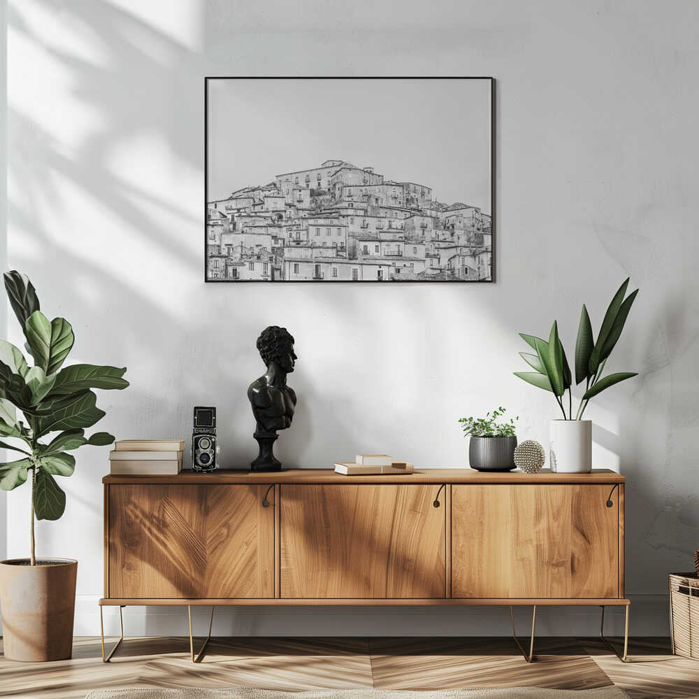 Historic Hillside Town Art Print UK — Landscape Dark Wall Art — Living Room — Wall It All Prints