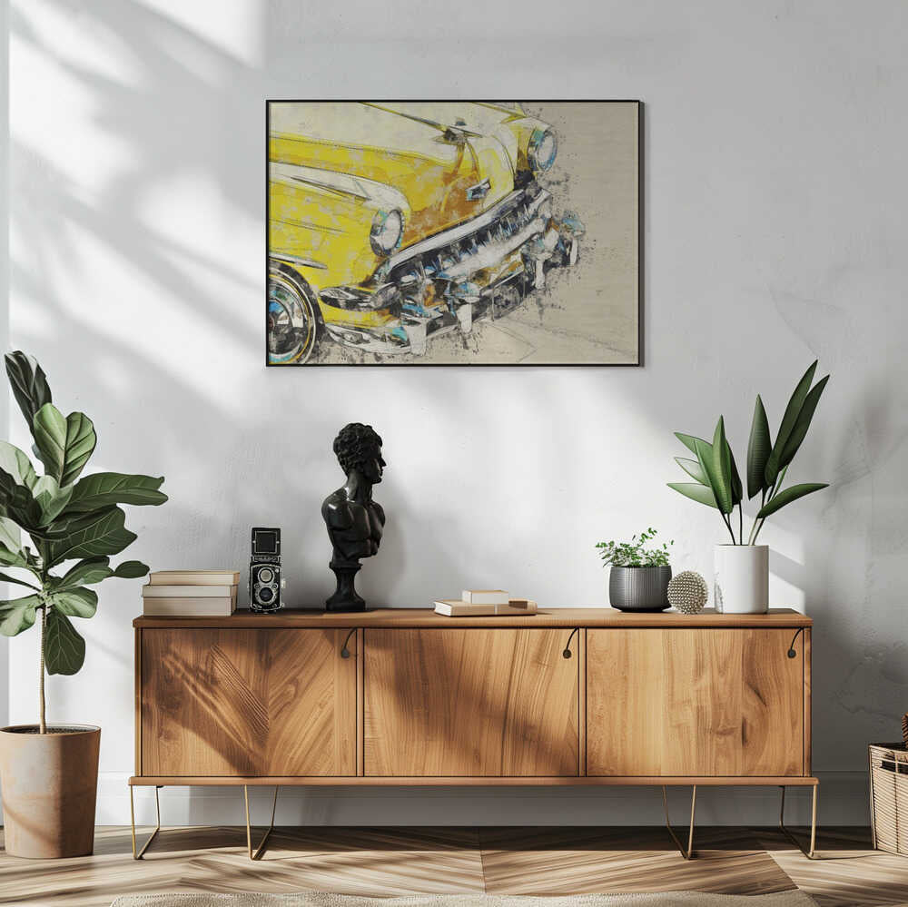 Yellow Chrome Classic Car Art Print UK — Vintage Vibrant Wall Art — Living Room — Wall It All Prints