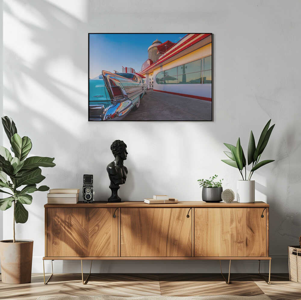 Classic Diner Car Art Print UK — Vintage Warm Wall Art — Living Room — Wall It All Prints