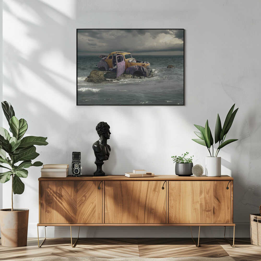 Rusty Car Ocean Storm Art Print UK — Dark Moody Vibrant Wall Art — Living Room — Wall It All Prints
