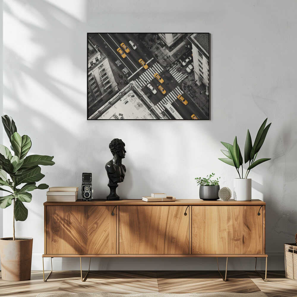 Urban Yellow Cab Traffic Art Print UK — Landscape Vibrant Wall Art — Living Room — Wall It All Prints