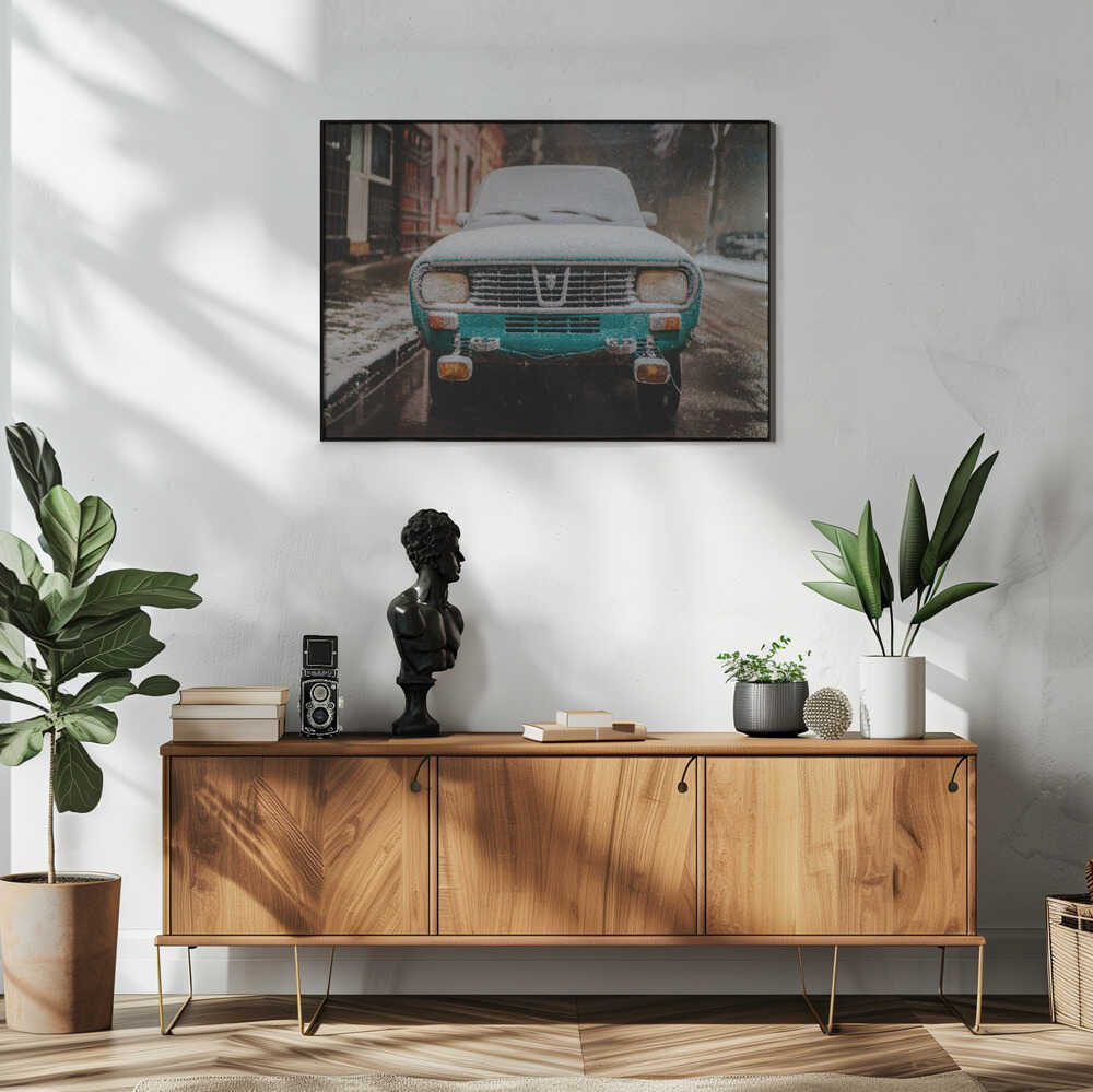 Snowy Vintage Car Art Print UK — Japanese Vibrant Wall Art — Living Room — Wall It All Prints