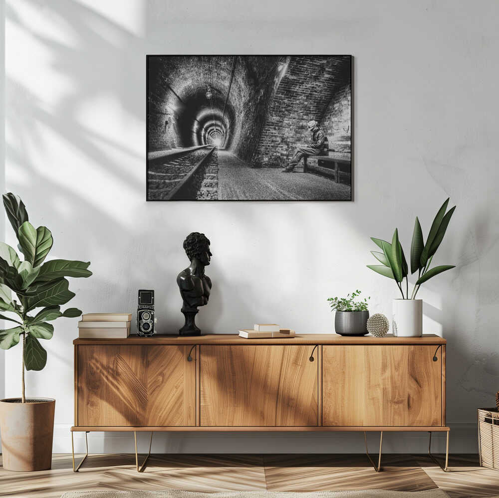 Man Tunnel Light Art Print UK — Dark Moody Dark Wall Art — Living Room — Wall It All Prints