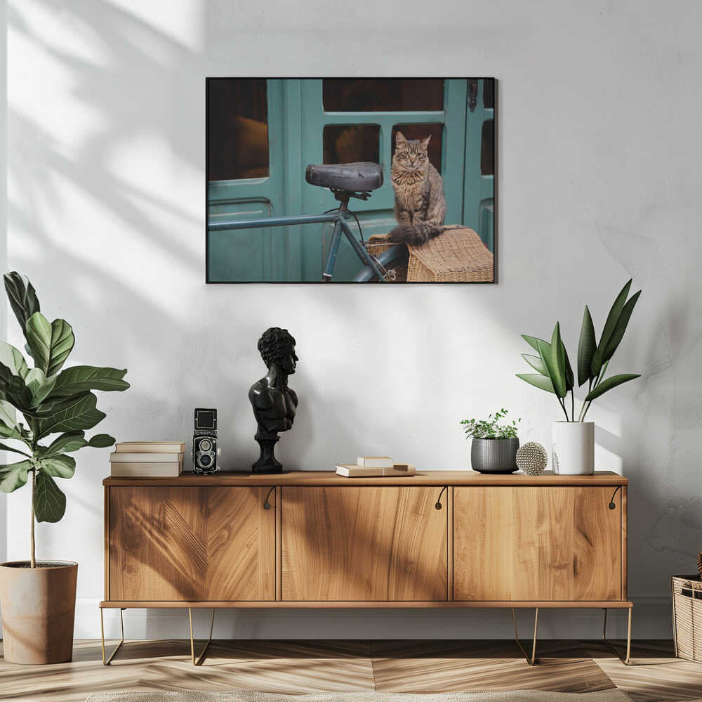 Tabby Cat on Bicycle Art Print UK — Vintage Fresh Wall Art — Living Room — Wall It All Prints