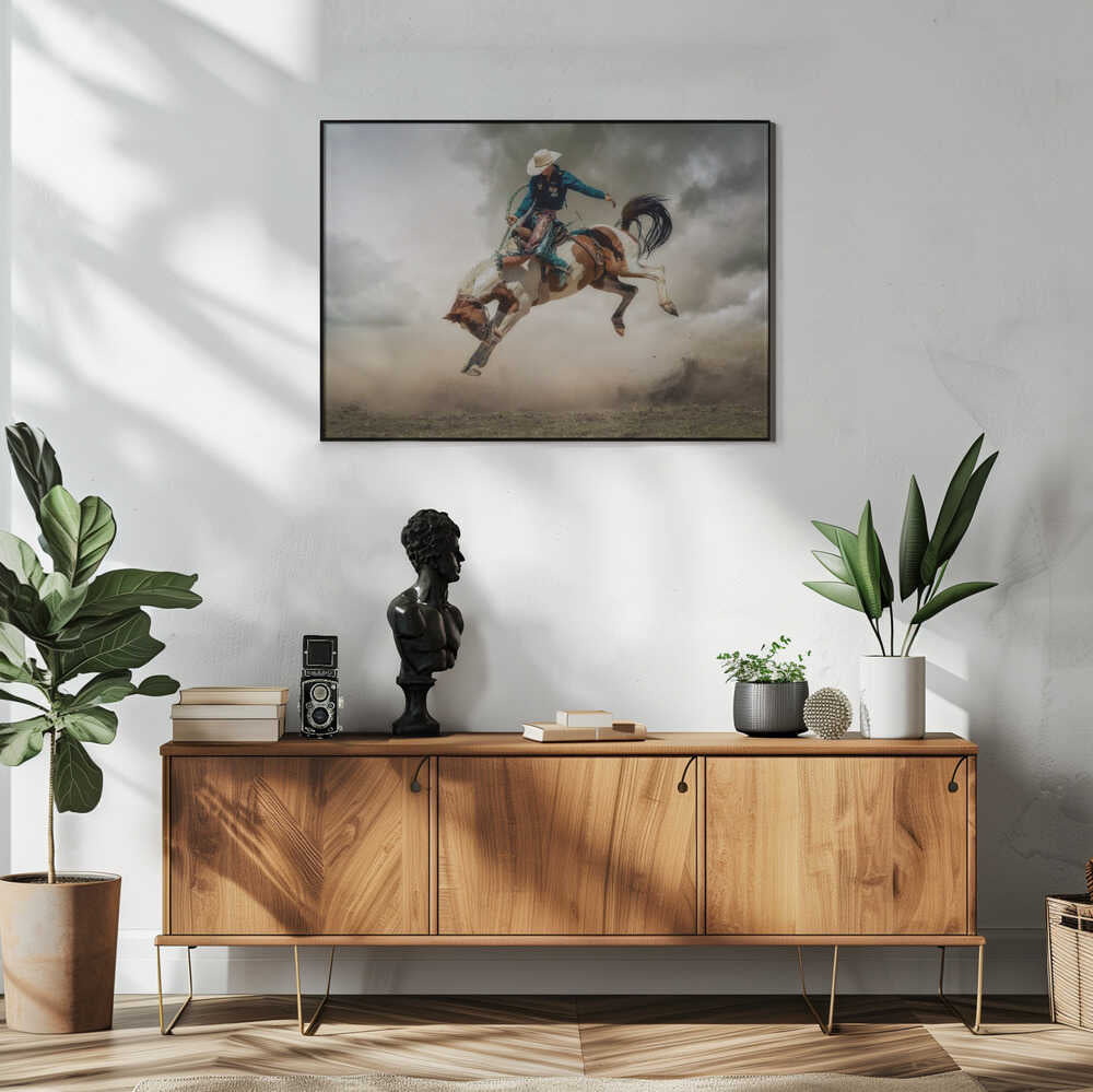 Cowboy Bucking Horse Art Print UK — Animal Vibrant Wall Art — Living Room — Wall It All Prints