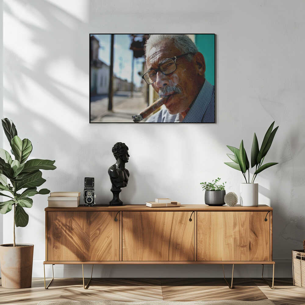 Cuban Cigar Smoker Art Print UK — Portrait Vibrant Wall Art — Living Room — Wall It All Prints