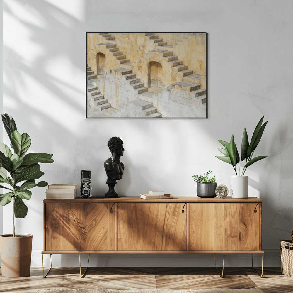 Ancient Stepwell Stairs Art Print UK — Abstract Vibrant Wall Art — Living Room — Wall It All Prints