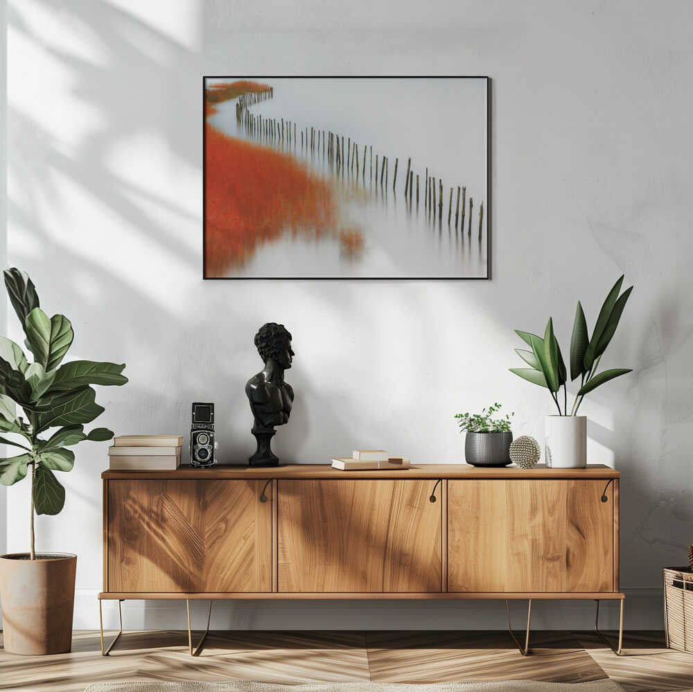 Red Reeds and Calm Water Art Print UK — Abstract Vibrant Wall Art — Bedroom — Wall It All Prints