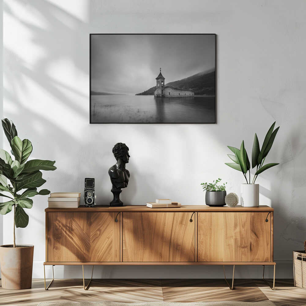 Misty Submerged Church Art Print UK — Dark Moody Calm Wall Art — Bedroom — Wall It All Prints