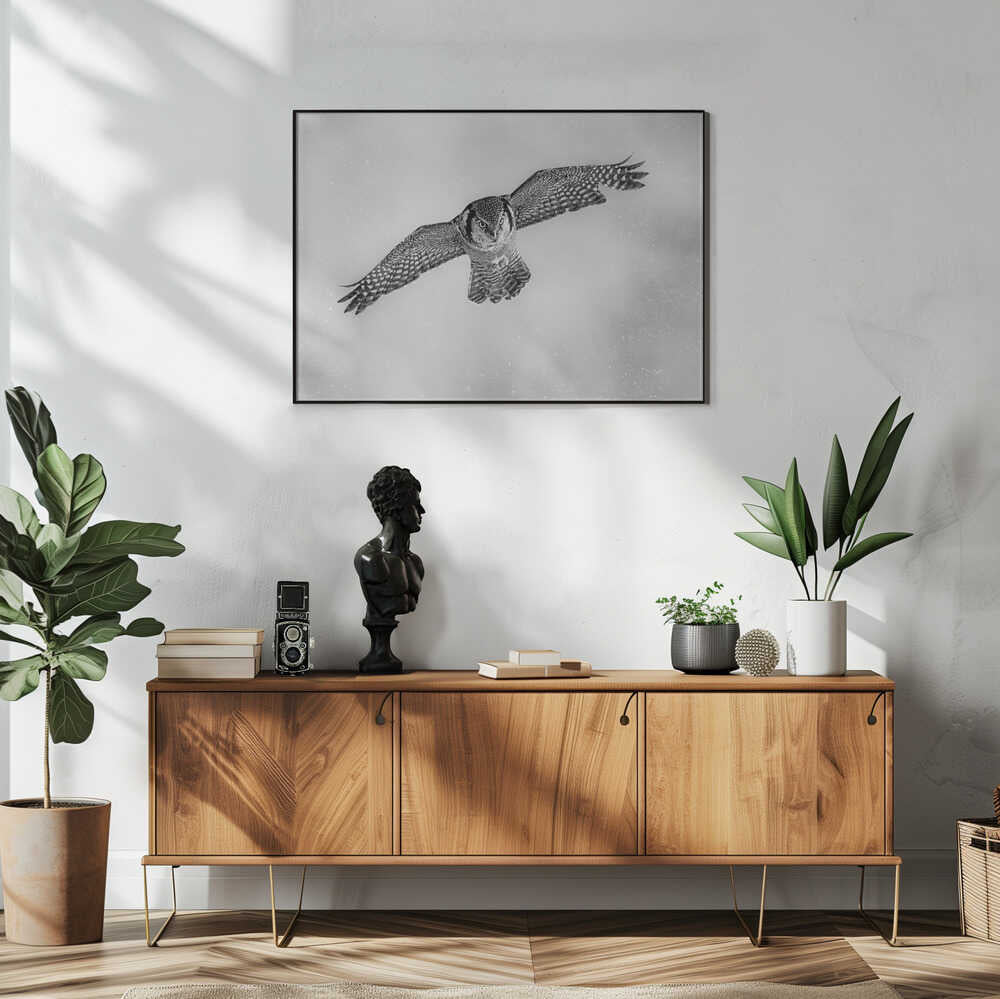 Flying Snow Owl Art Print UK — Dark Moody Dark Wall Art — Living Room — Wall It All Prints