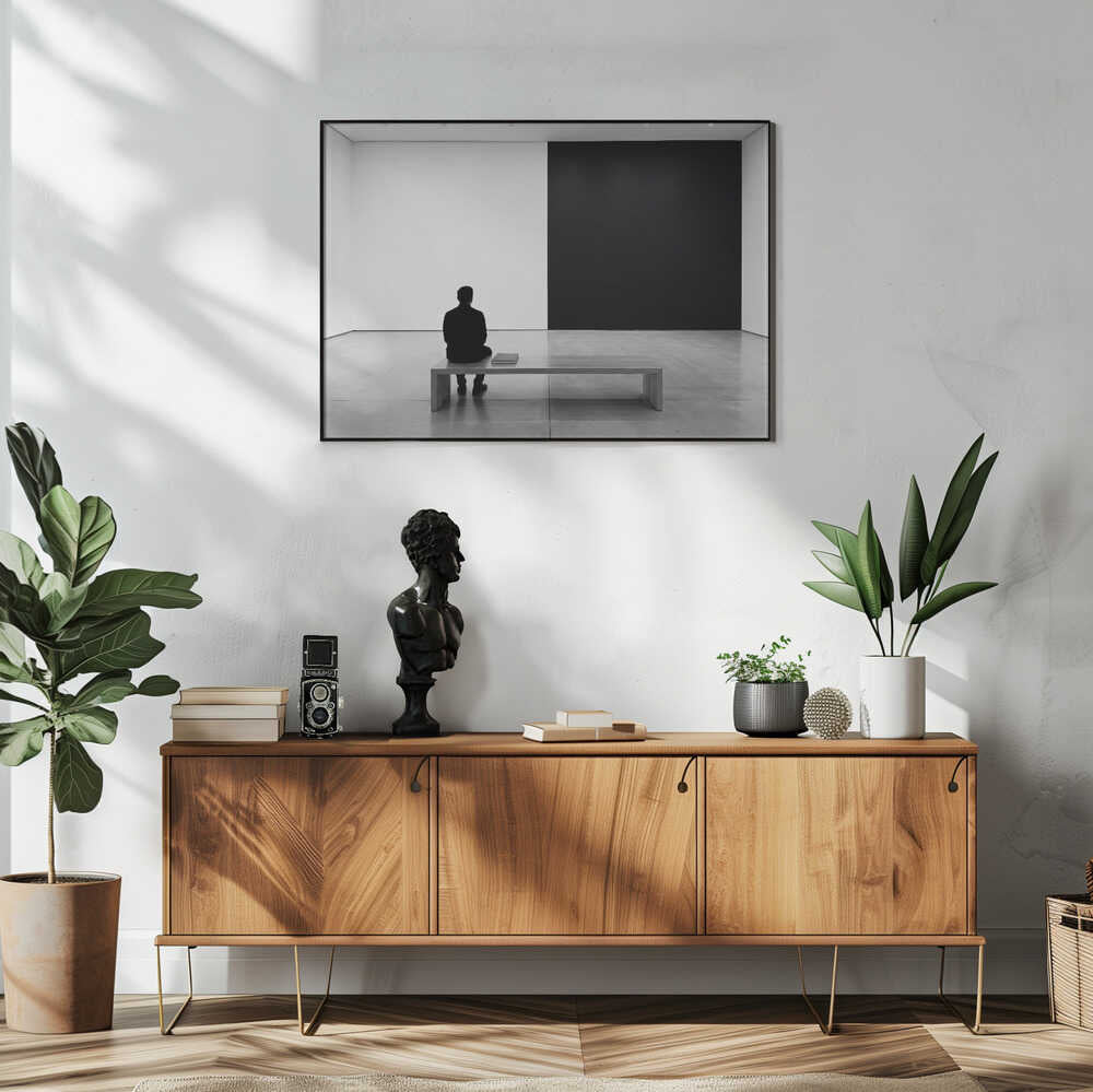 Man in Art Gallery Art Print UK — Abstract Dark Wall Art — Bathroom — Wall It All Prints