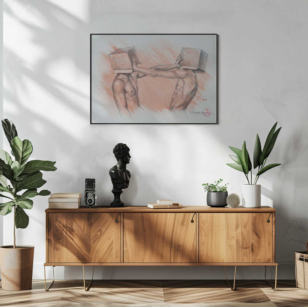 Box Head Struggle Art Print UK — Portrait Vibrant Wall Art — Living Room — Wall It All Prints