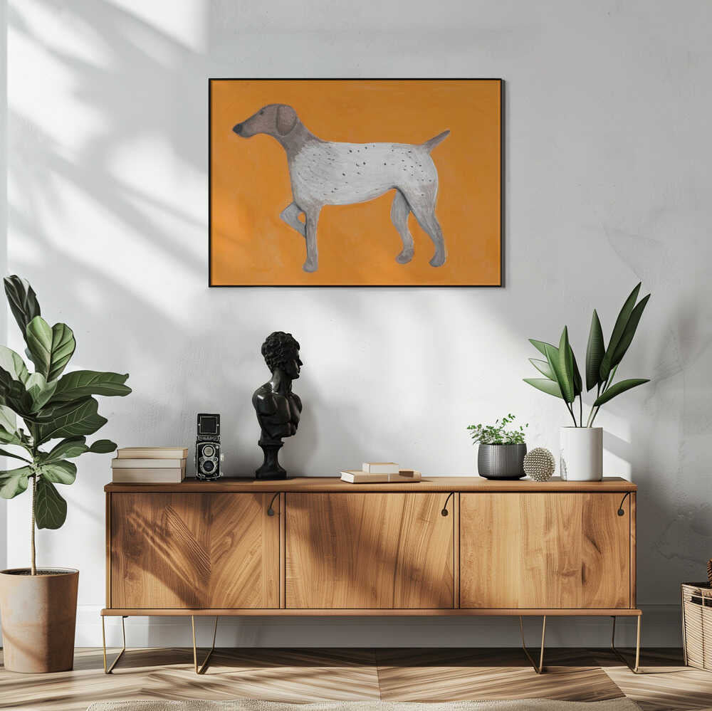 Orange Pointing Dog Art Print UK — Animal Vibrant Wall Art — Living Room — Wall It All Prints