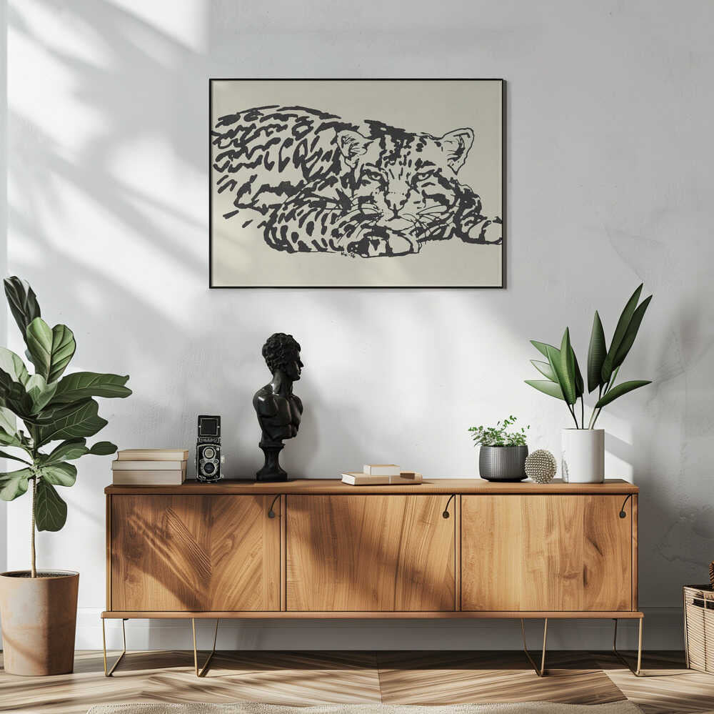 Resting Leopard Gaze Art Print UK — Animal Dark Wall Art — Living Room — Wall It All Prints