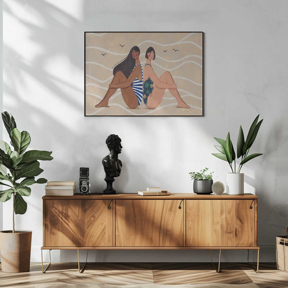 Women by the Sea – Modern Beach Illustration Art Print UK — Landscape Calm Wall Art — Bedroom — Wall It All Prints