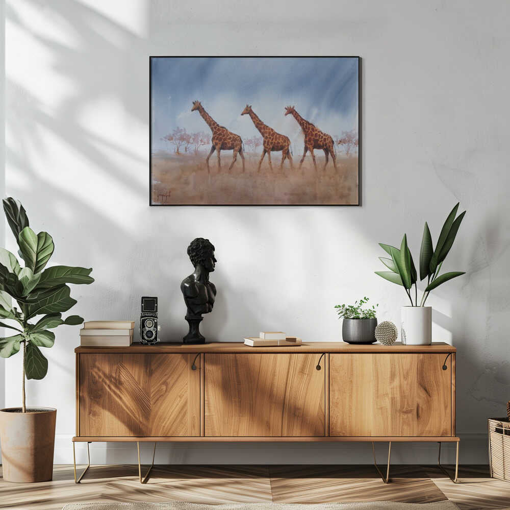 Safari Giraffe Trio Art Print UK — Landscape Calm Wall Art — Living Room — Wall It All Prints