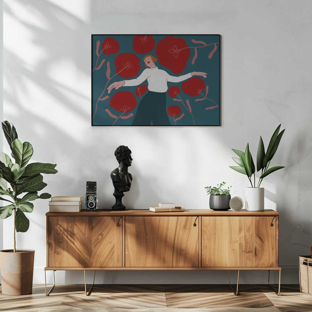 Dreaming Among Poppies Art Print UK — Botanical Vibrant Wall Art — Living Room — Wall It All Prints