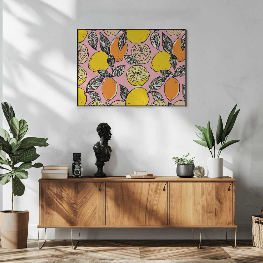 Bright Pink Citrus Pattern Art Print UK — Botanical Vibrant Wall Art — Kitchen — Wall It All Prints