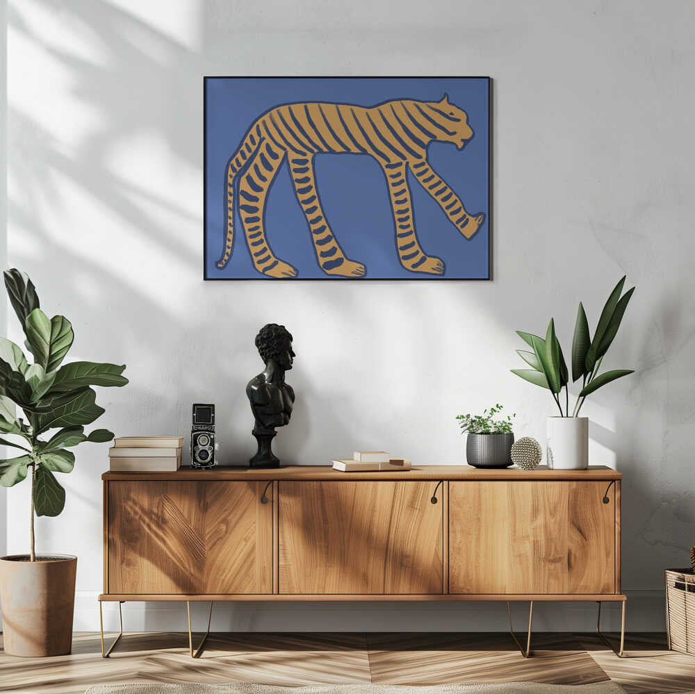 Stylized Blue Tiger Art Print UK — Abstract Minimal Wall Art — Office — Wall It All Prints