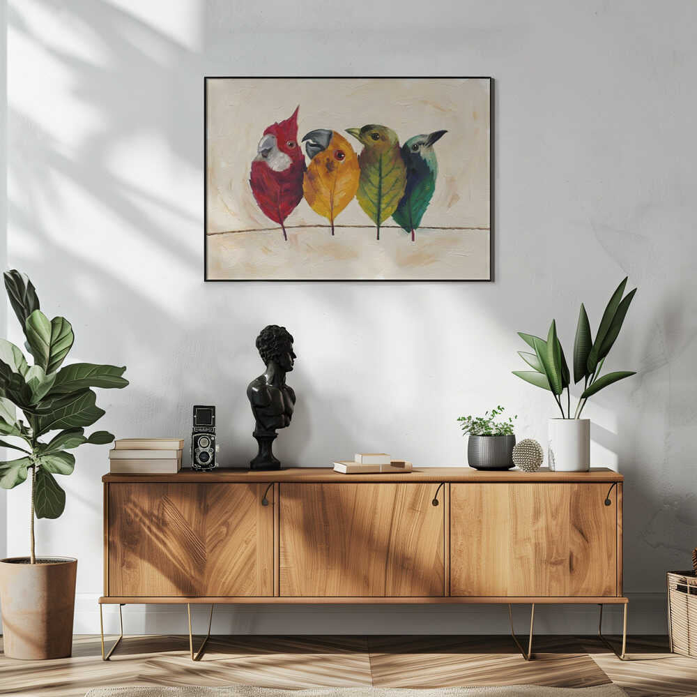 Whimsical Leaf Birds Art Print UK — Botanical Fresh Wall Art — Living Room — Wall It All Prints
