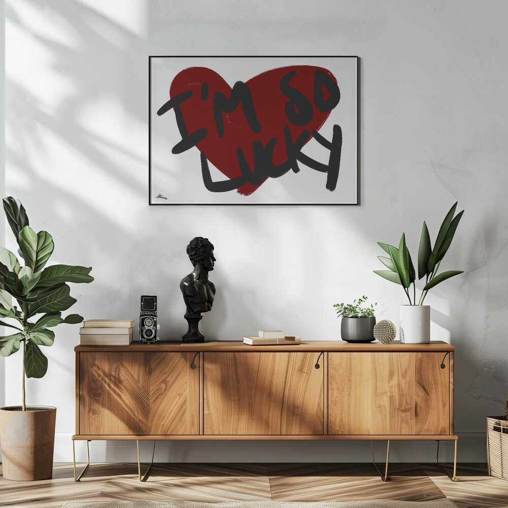 Lucky Red Heart Message Art Print UK — Abstract Vibrant Wall Art — Living Room — Wall It All Prints