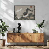 Red Sun Egret Flight Art Print UK — Japanese Calm Wall Art — Office — Wall It All Prints