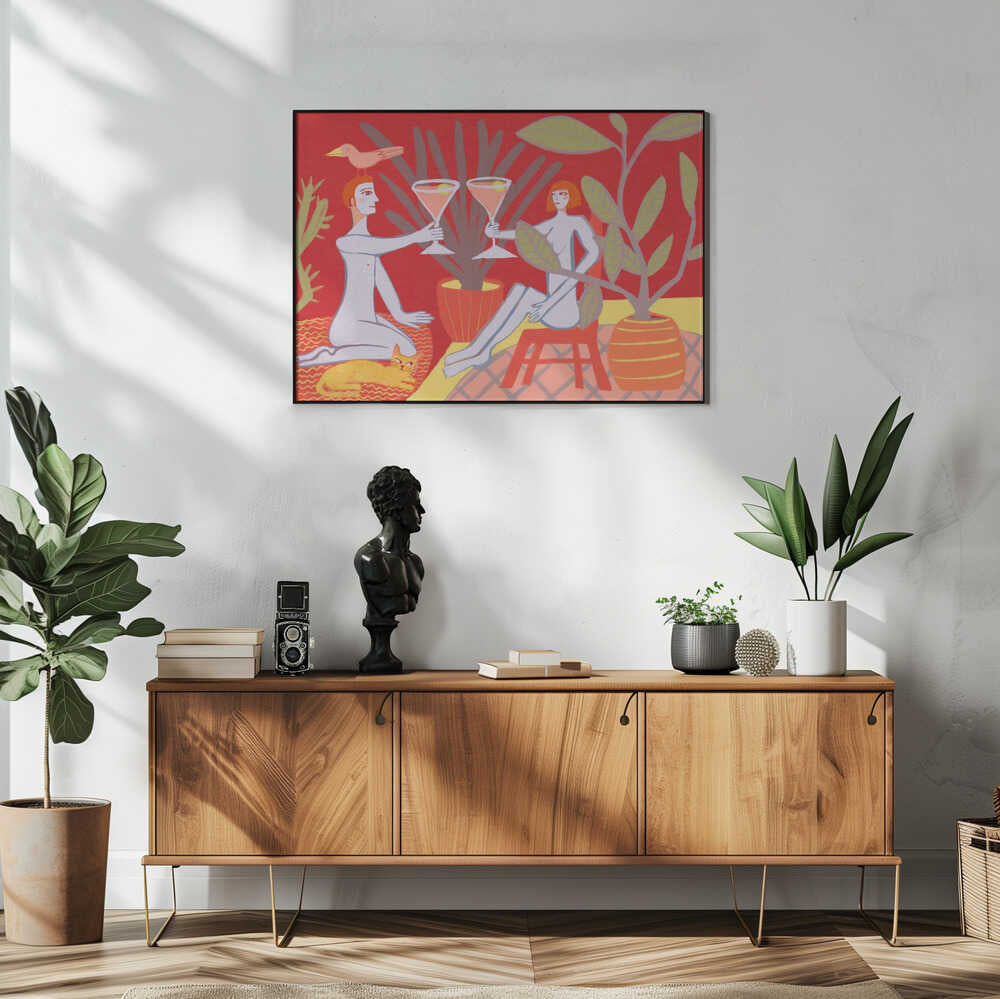 Red Room Nude Couple Art Print UK — Botanical Minimal Wall Art — Living Room — Wall It All Prints