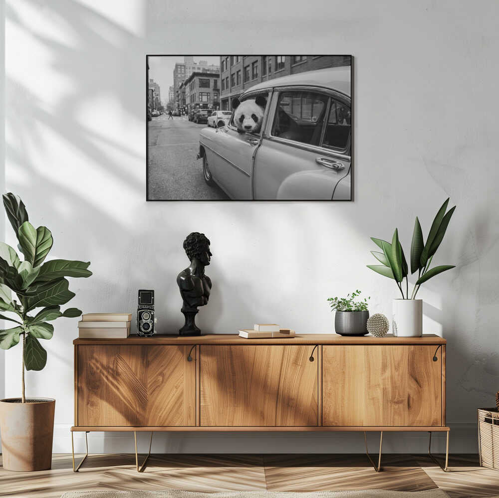 Panda in a Classic Car