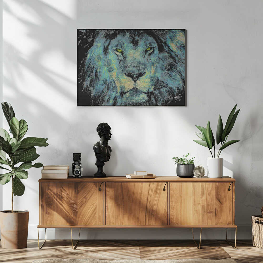 Majestic Blue Lion Art Print UK — Abstract Vibrant Wall Art — Living Room — Wall It All Prints