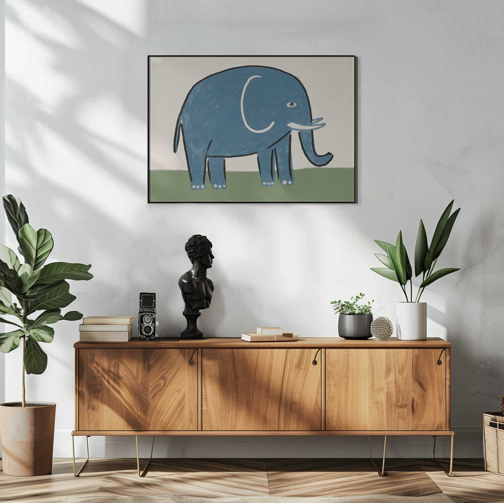 Cute Blue Elephant Art Print UK — Animal Calm Wall Art — Bedroom — Wall It All Prints