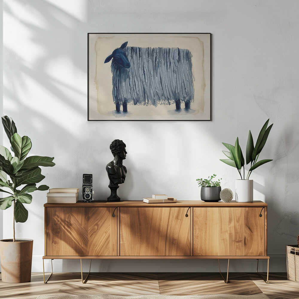 Textured Blue Sheep Art Print UK — Animal Calm Wall Art — Living Room — Wall It All Prints