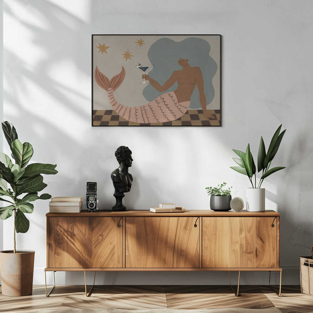 Mermaid Martini Art Print UK — Portrait Elegant Wall Art — Living Room — Wall It All Prints