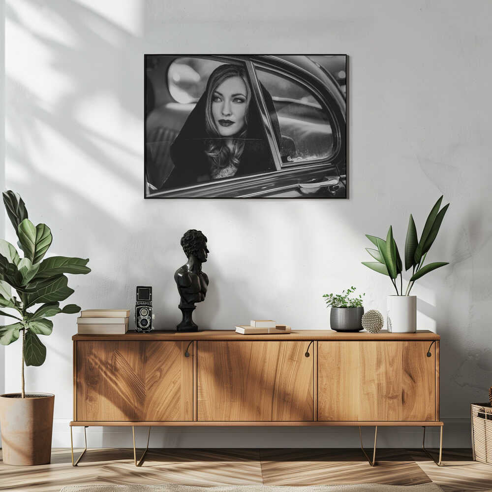 Elegant Woman In Car Art Print UK — Dark Moody Dark Wall Art — Living Room — Wall It All Prints