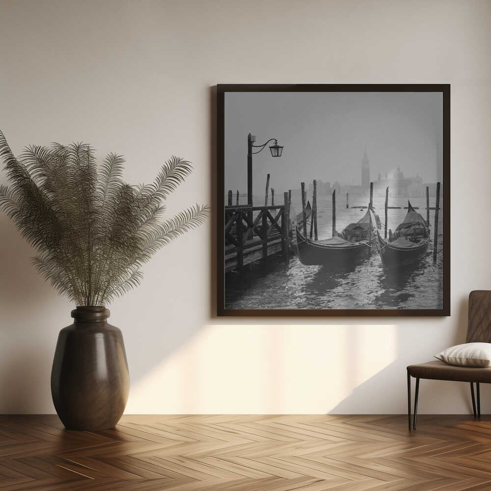 Misty Venice Gondolas Art Print UK — Dark Moody Calm Wall Art — Bedroom — Wall It All Prints
