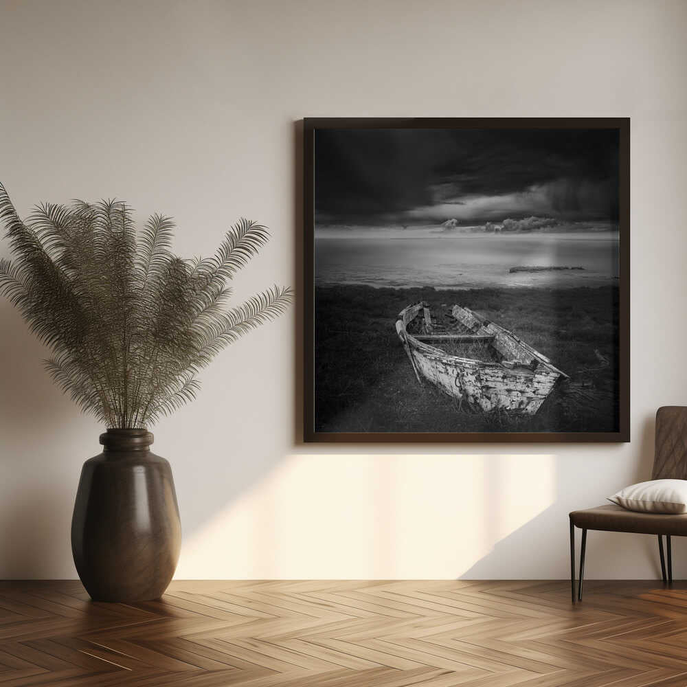 Abandoned Boat Dark Sky Art Print UK — Dark Moody Calm Wall Art — Bedroom — Wall It All Prints