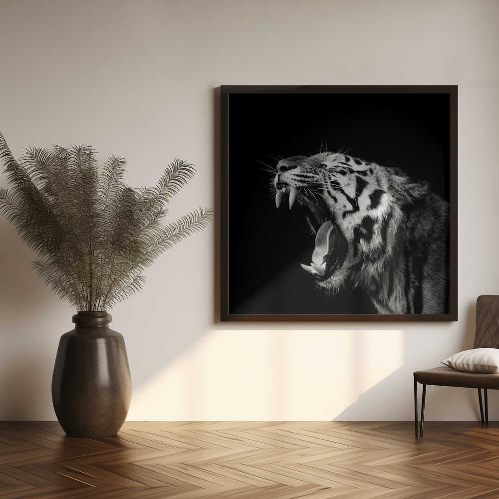 Roaring Tiger Portrait Art Print UK — Dark Moody Dark Wall Art — Living Room — Wall It All Prints