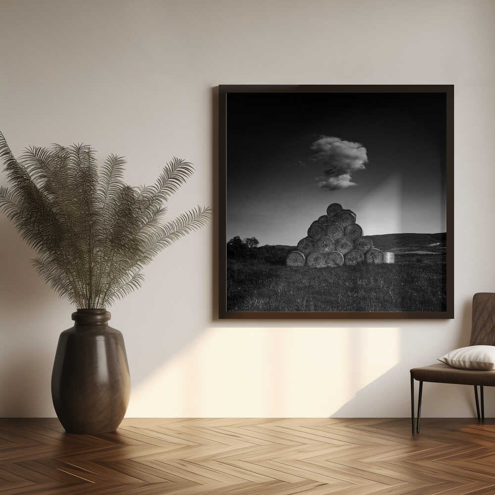 Monochrome Hay Pyramid Art Print UK — Dark Moody Dark Wall Art — Living Room — Wall It All Prints
