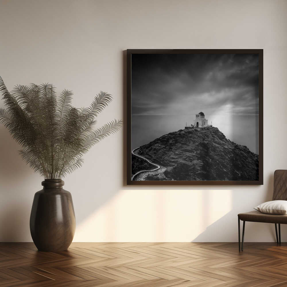 White Church on Cliff Art Print UK — Dark Moody Calm Wall Art — Living Room — Wall It All Prints