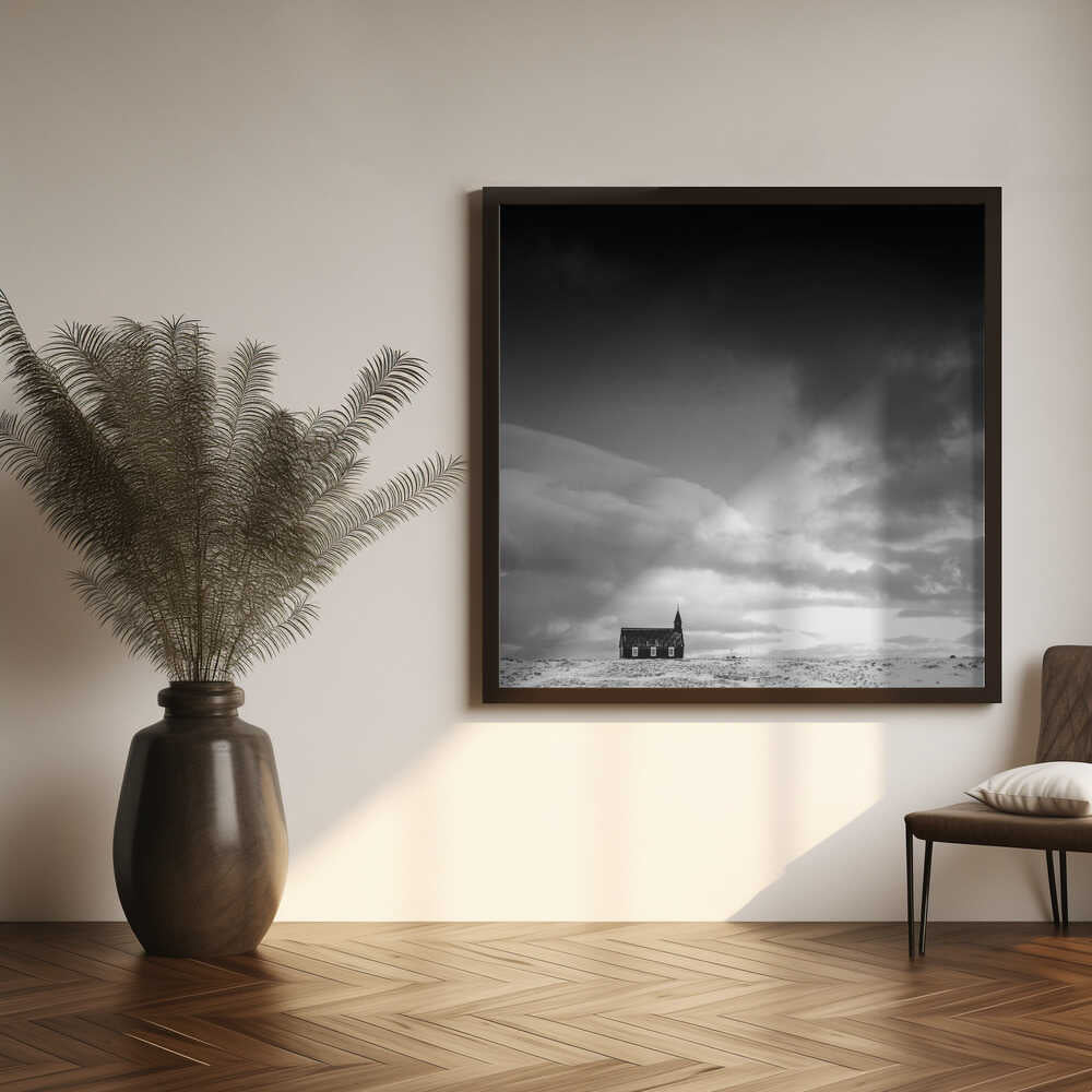Black Church Under Dark Sky Art Print UK — Abstract Calm Wall Art — Office — Wall It All Prints