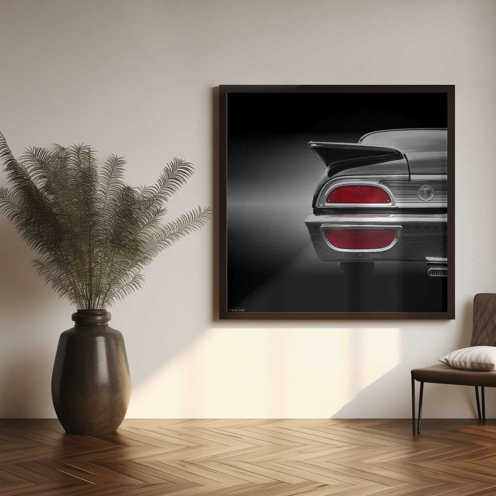 Classic Car Tailfin Art Print UK — Vintage Dark Wall Art — Living Room — Wall It All Prints