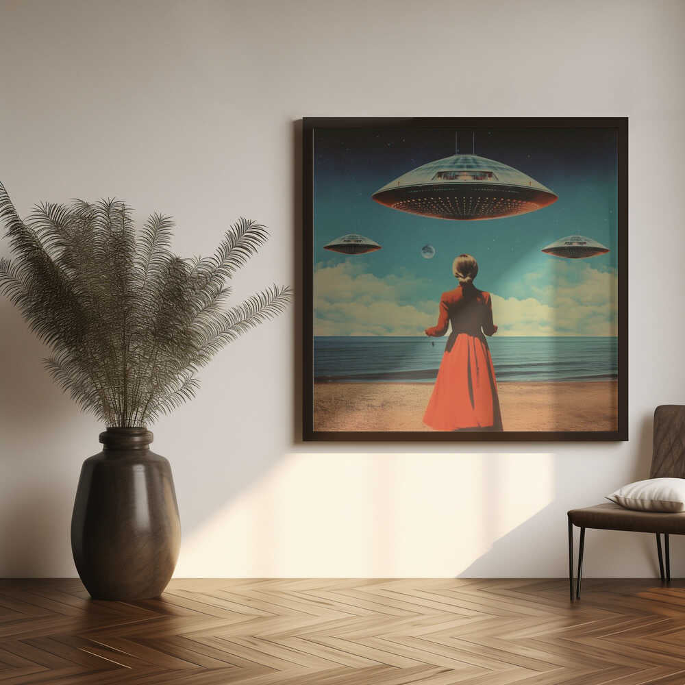 Mysterious Beach UFOs Art Print UK — Portrait Minimal Wall Art — Bathroom — Wall It All Prints