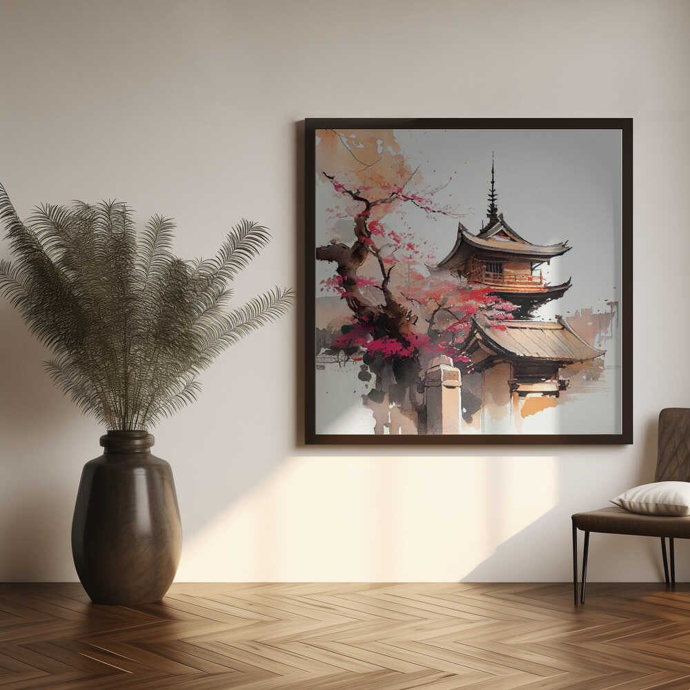 Cherry Blossom Pagoda Art Print UK — Japanese Vibrant Wall Art — Living Room — Wall It All Prints
