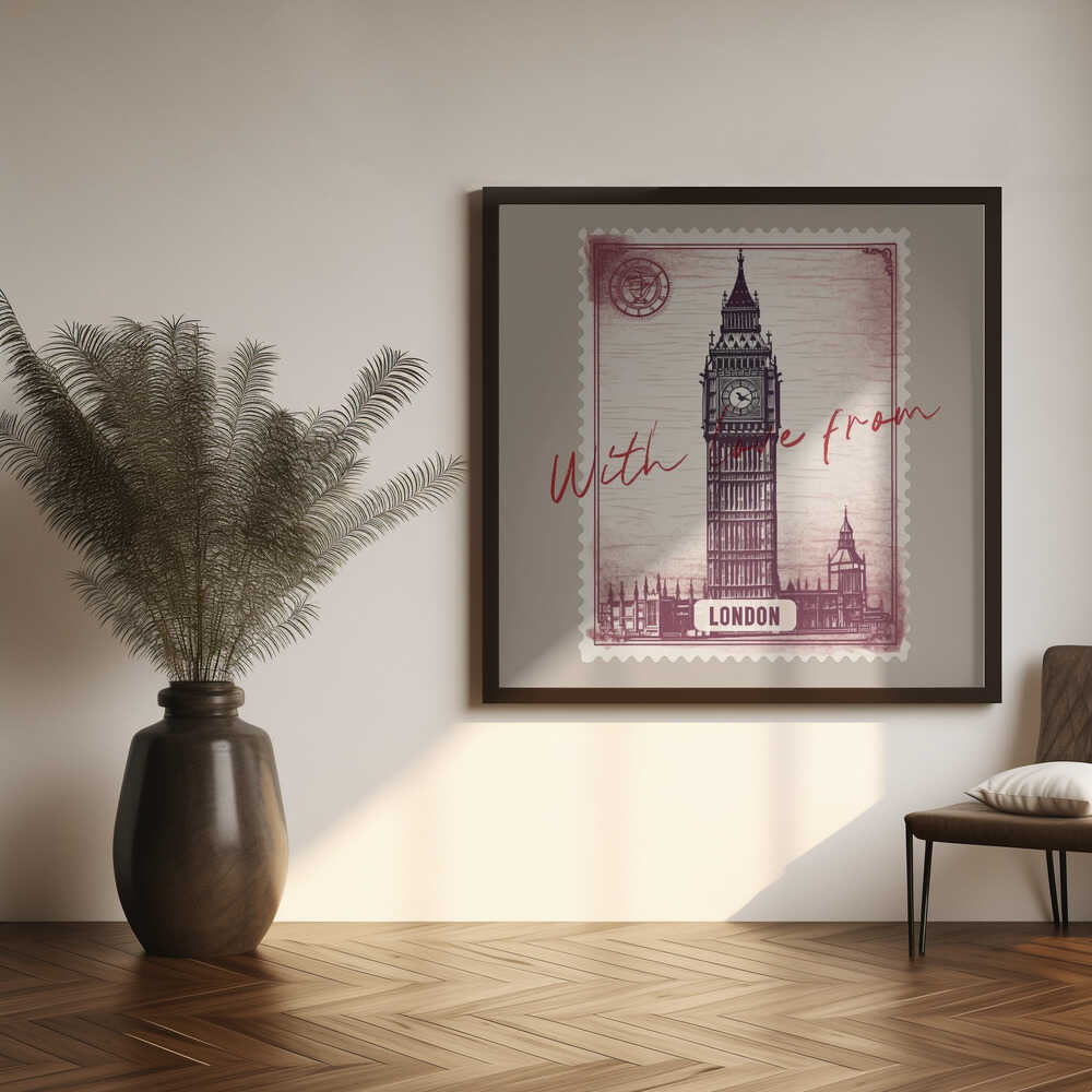 London Big Ben Stamp Art Print UK — Vintage Vibrant Wall Art — Living Room — Wall It All Prints