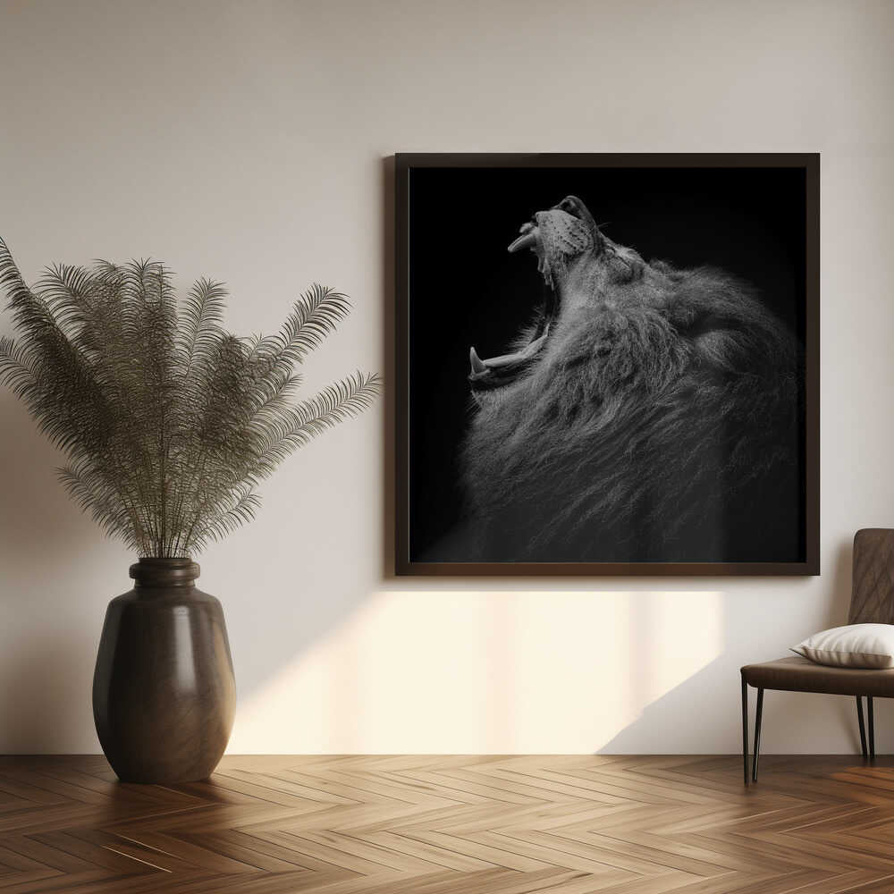 Majestic Roaring Lion Art Print UK — Dark Moody Dark Wall Art — Living Room — Wall It All Prints