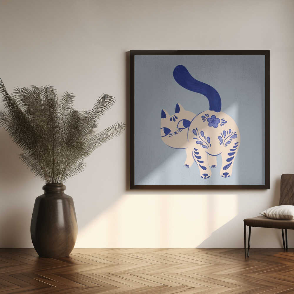 Purrcelin Cat 1 Art Print UK — Botanical Vibrant Wall Art — Living Room — Wall It All Prints