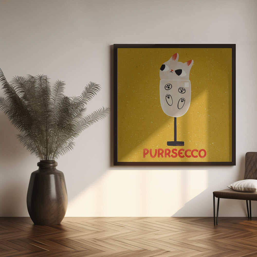 Purrsecco Art Print UK — Animal Vibrant Wall Art — Kitchen — Wall It All Prints